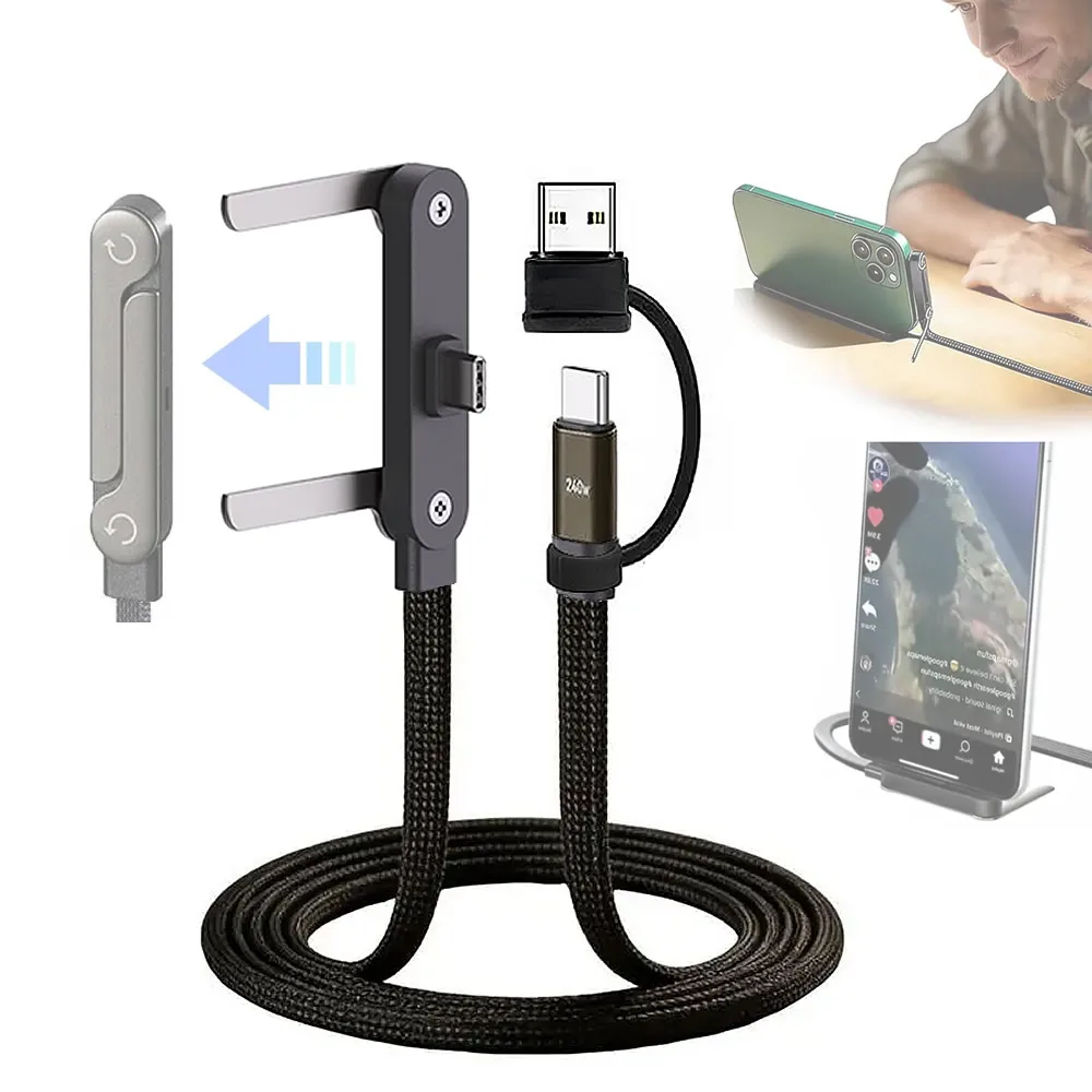 240W Type-C Fast Charging Cable with Foldable Phone Stand and Braided Design 240W Type-C Fast Charging Cable with Foldable Phone Stand and Braided Design