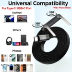 240W Type-C Fast Charging Cable with Foldable Phone Stand and Braided Design