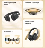 3D Spatial Audio Wireless Headphones with Bluetooth 5.3, Foldable Over-Ear Design, 70H Battery