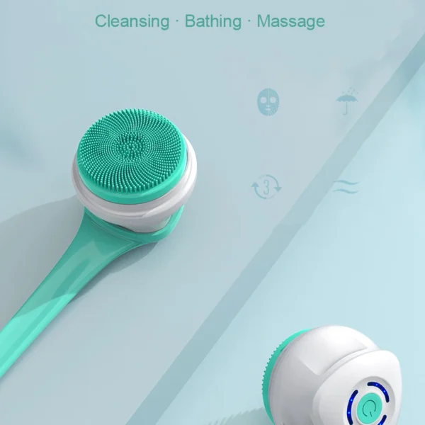 HAOYUNMA 5 in 1 Electric Shower Cleaning Brush Rechargeable Long Handle IPX7 Waterproof Body Scrubber with 5 Brush Heads