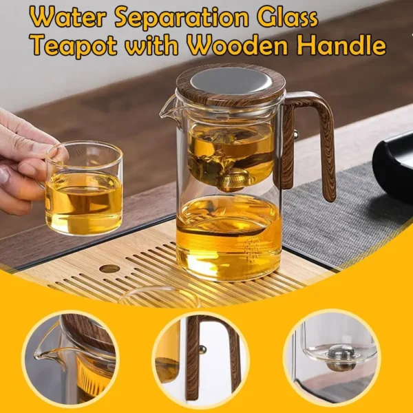 Magnetic Glass Teapot with One-Click Tea Separation and Wooden Handle